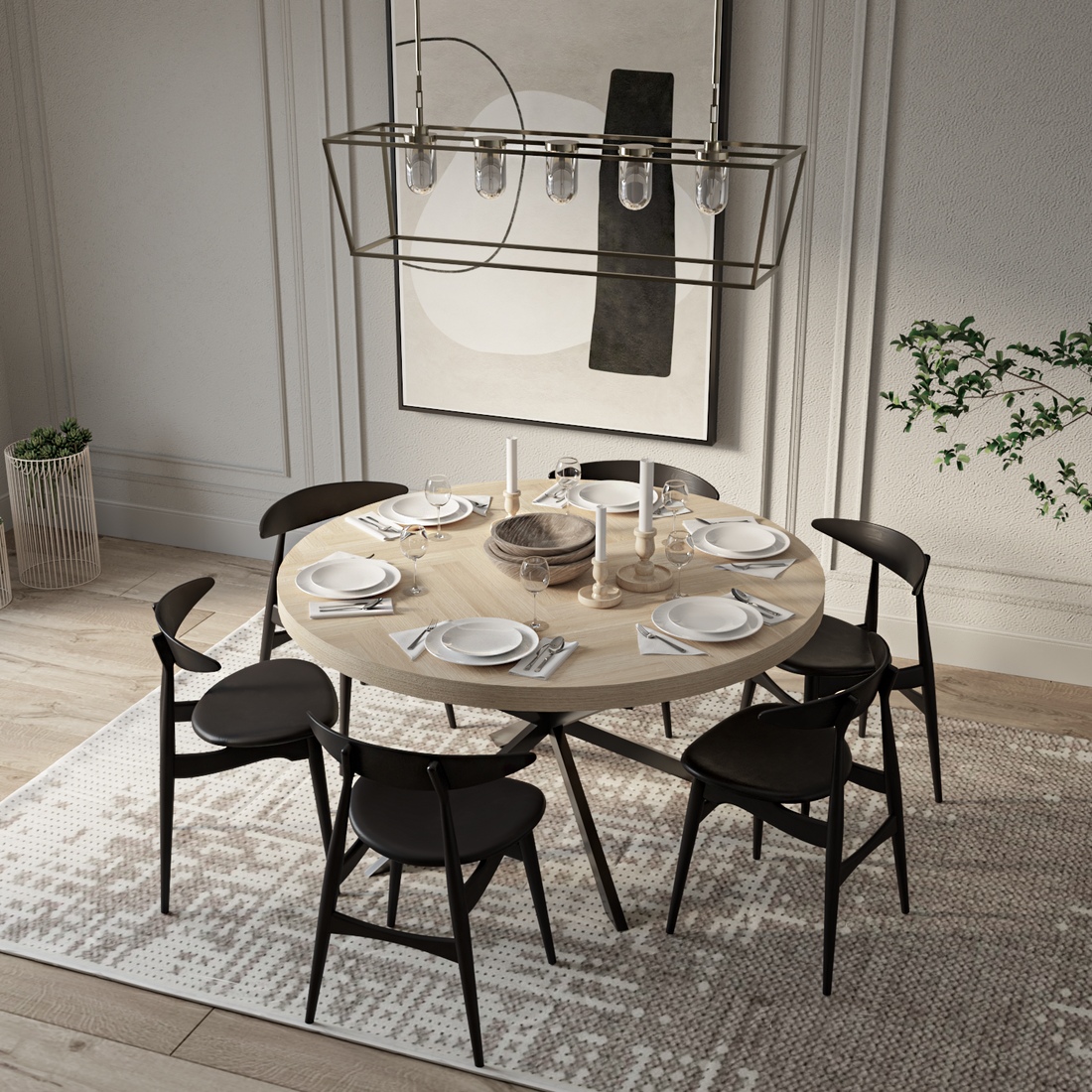 Astrid Extendable Round Herringbone Dining Table in Cotton by S10Home