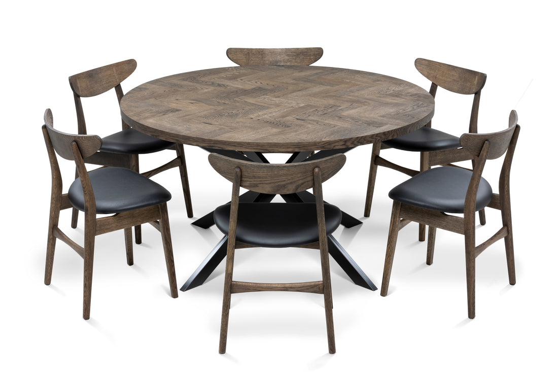 Astrid Extendable Round Herringbone Dining Table Extendable in Charcoal by S10Home