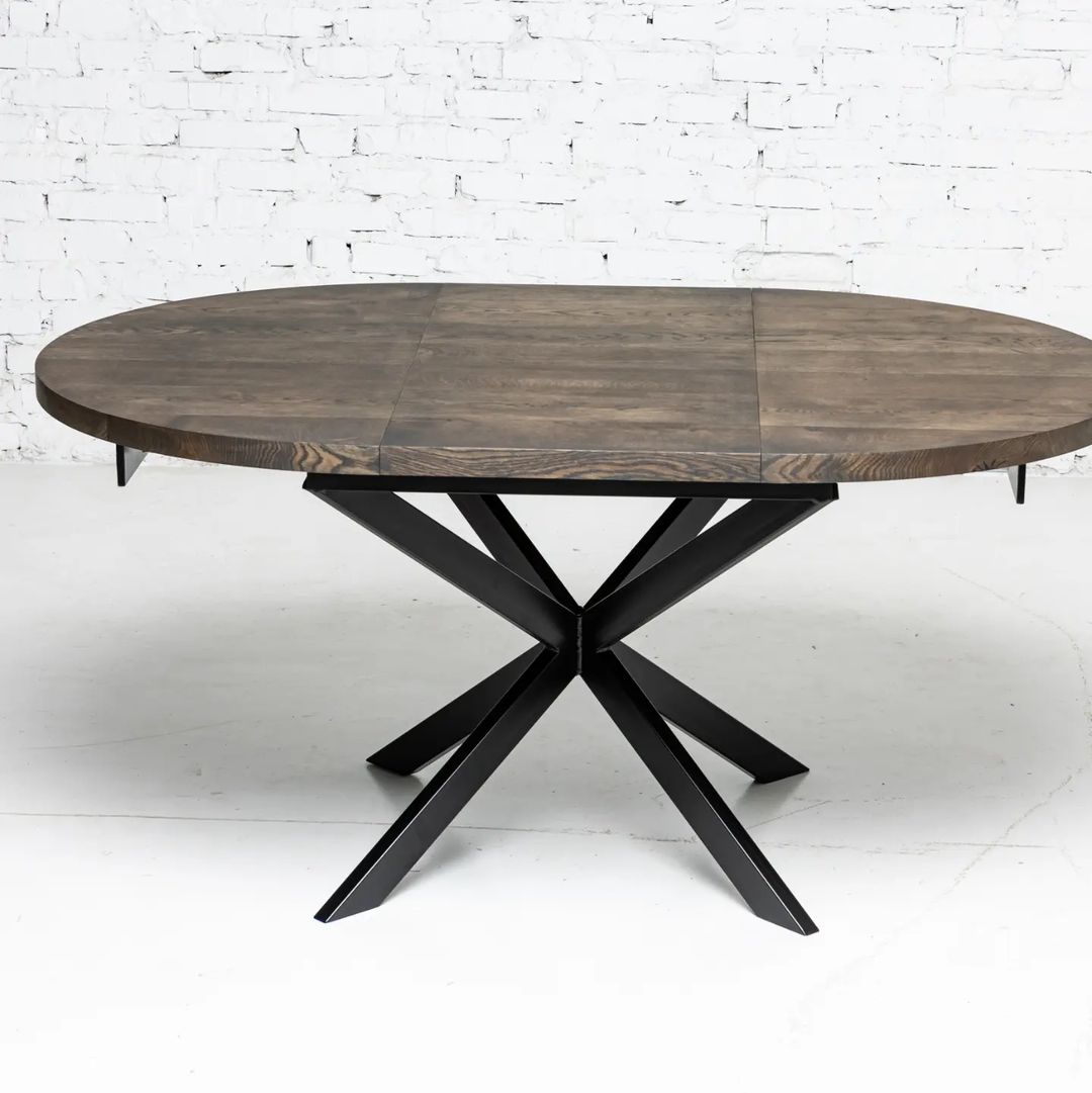 Round Dark Oak Dining Table Extendable by S10Home