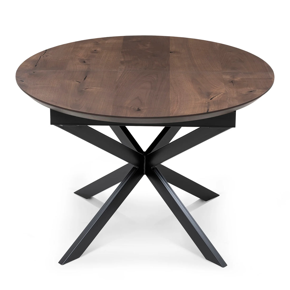 Round Chocolate Walnut Dining Table Extendable 